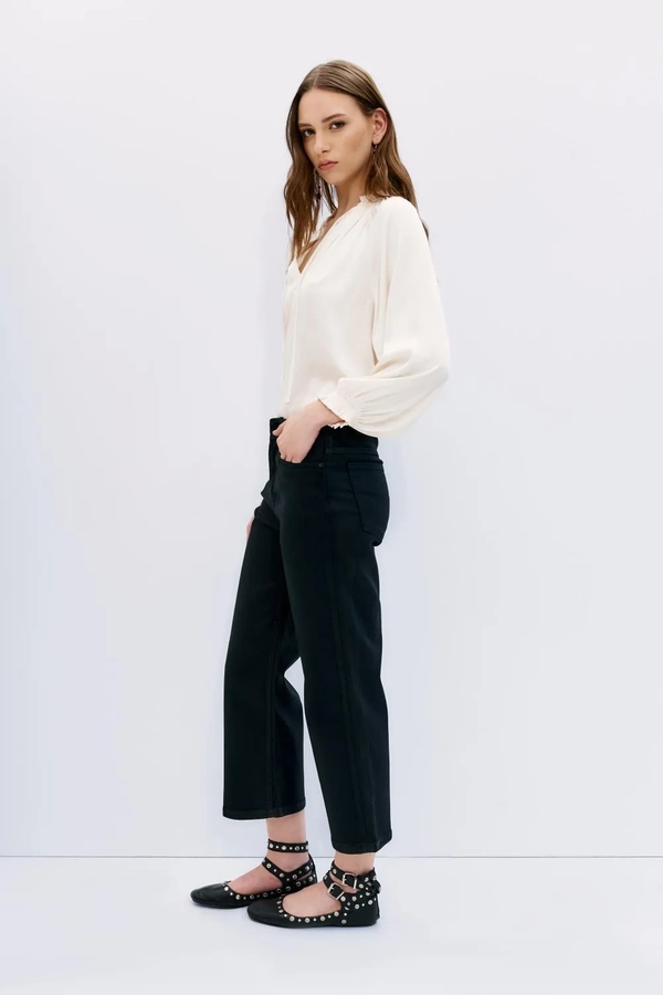 jean crop satin blue black