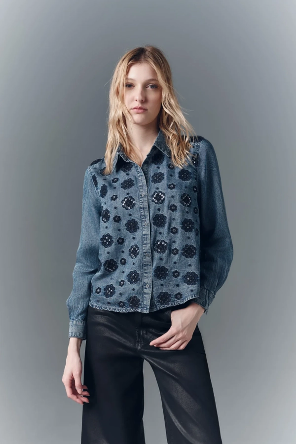 camisa crop denim