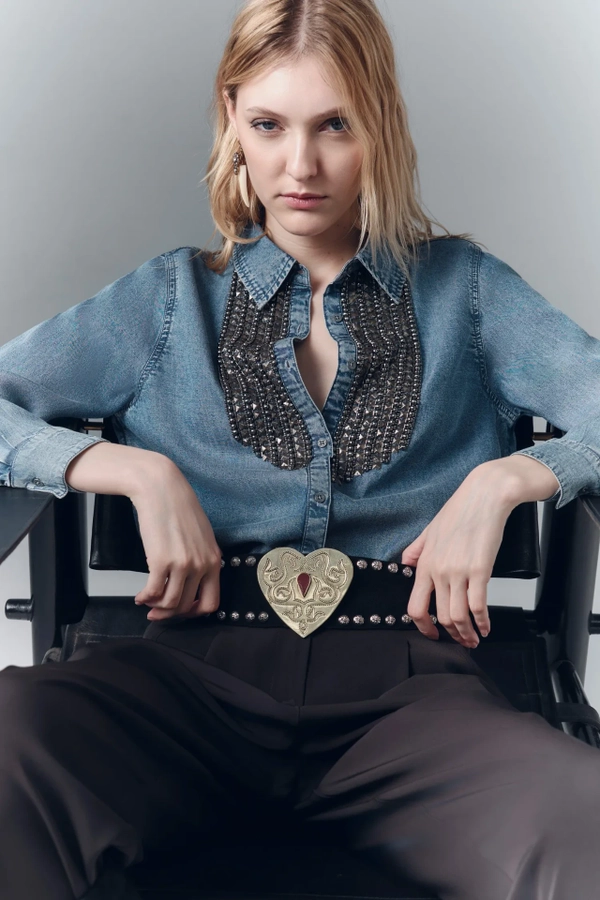 camisa crop metallic