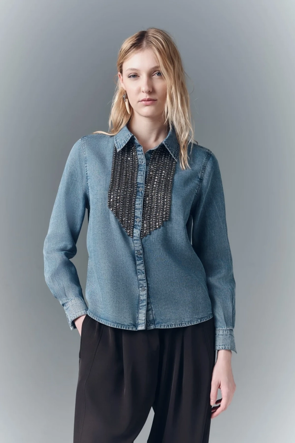 camisa crop metallic