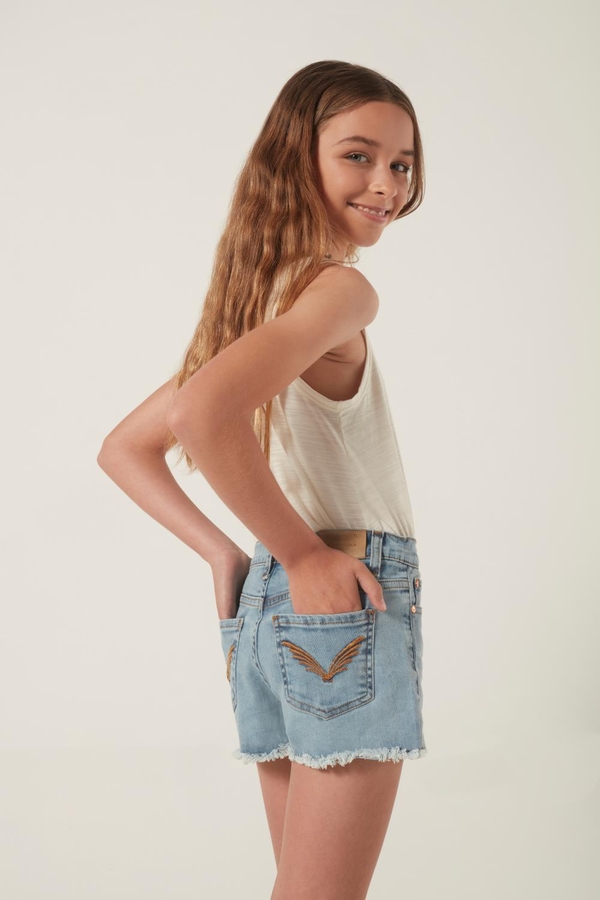 short denim fringe girls