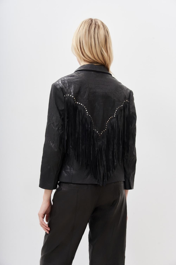 saco fringes cuero