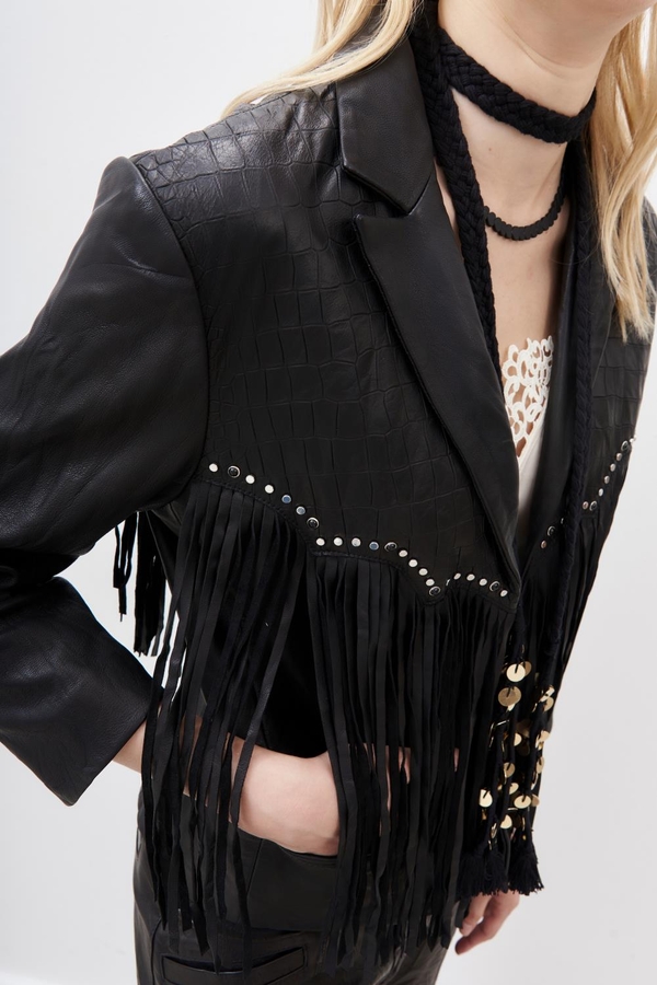 saco fringes cuero